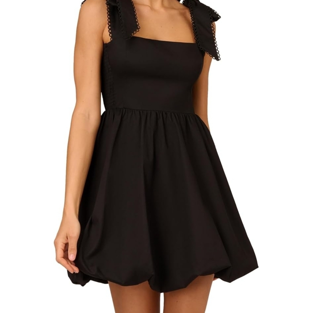 Adrianna Papell Black Tie-Shoulder Bubble Hem Mini